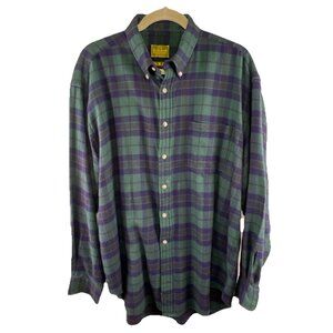 Evergreen Large Blue Green Plaid Flannel Shirt Mens Long Sleeve 100% Cotton